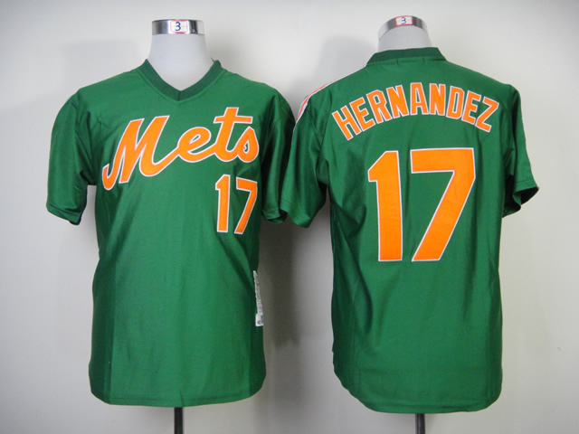 Men New York Mets #17 Hernandez Green Throwback 1985 MLB Jerseys